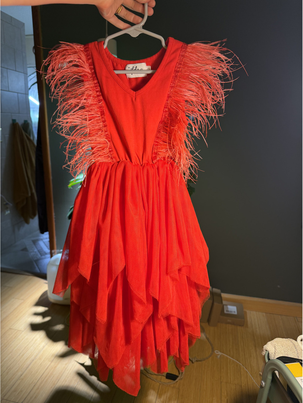 like new Lola + The Boys Red Feather Tulle Dress Size 6